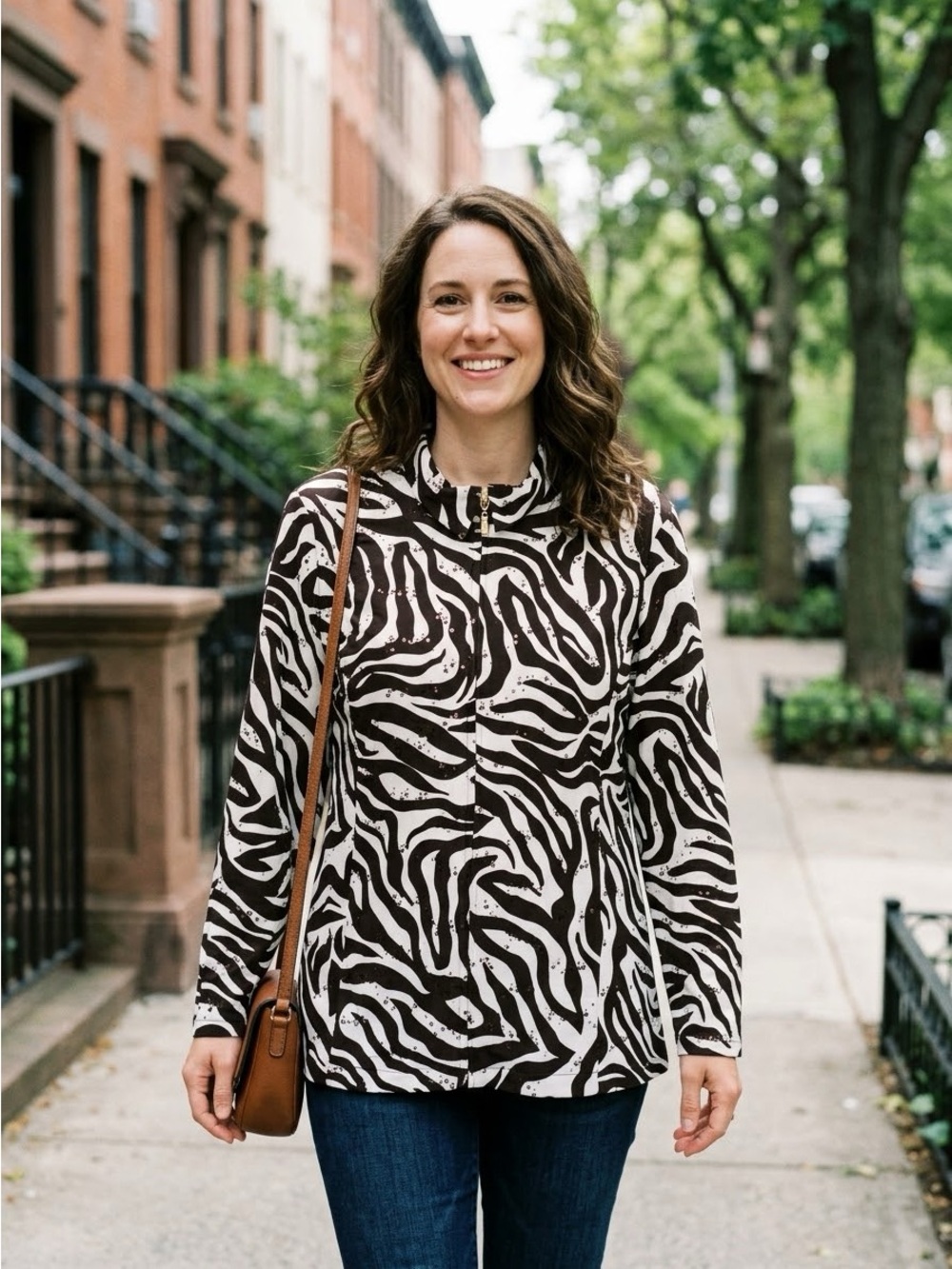 TANJAY Zebra Print Sequin Zip Front Jacket with Shoulder Pads Size 3X